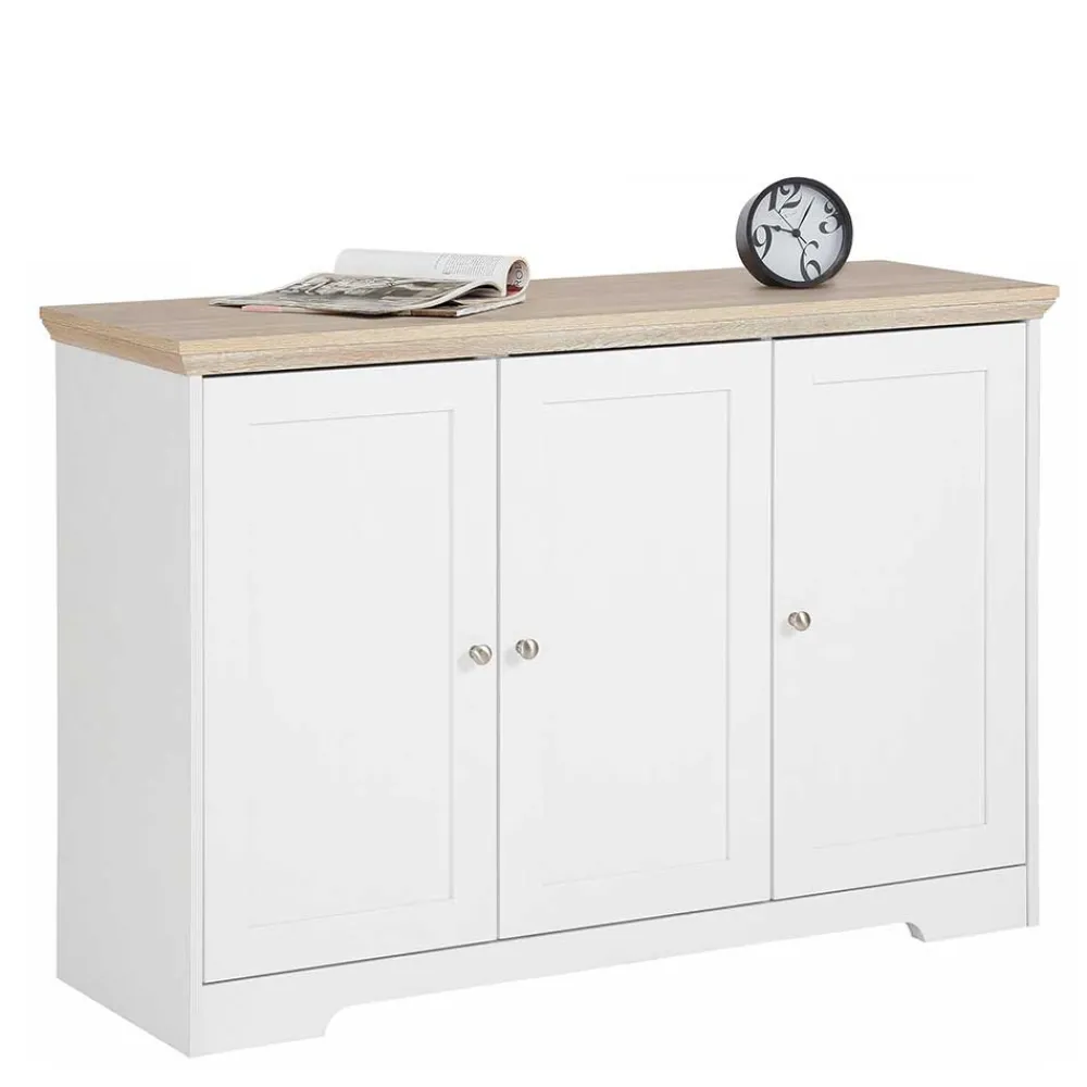 Wohnen Modern Country Türen-Kommode in Weiß & Eiche - Akedra