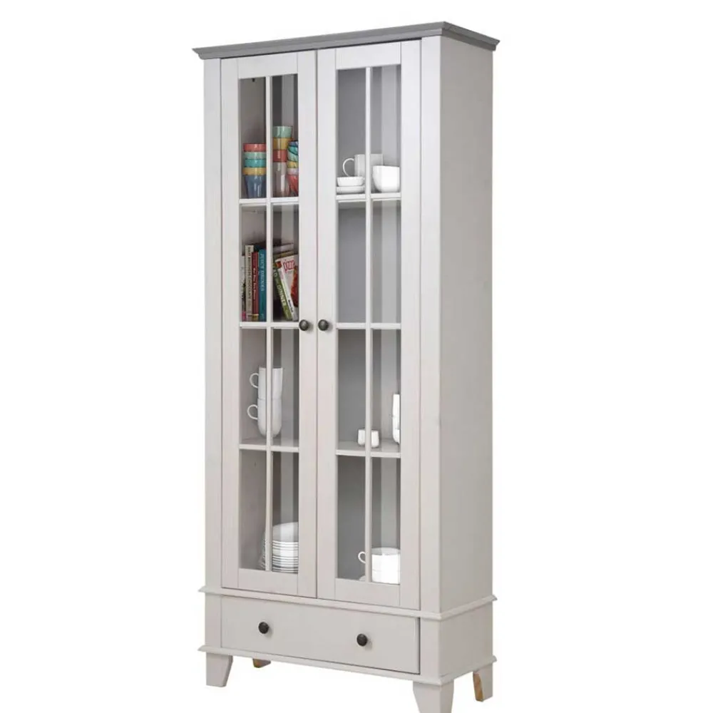 Wohnen Modern Country Vitrine in Weiß mit Grau - Sumatra