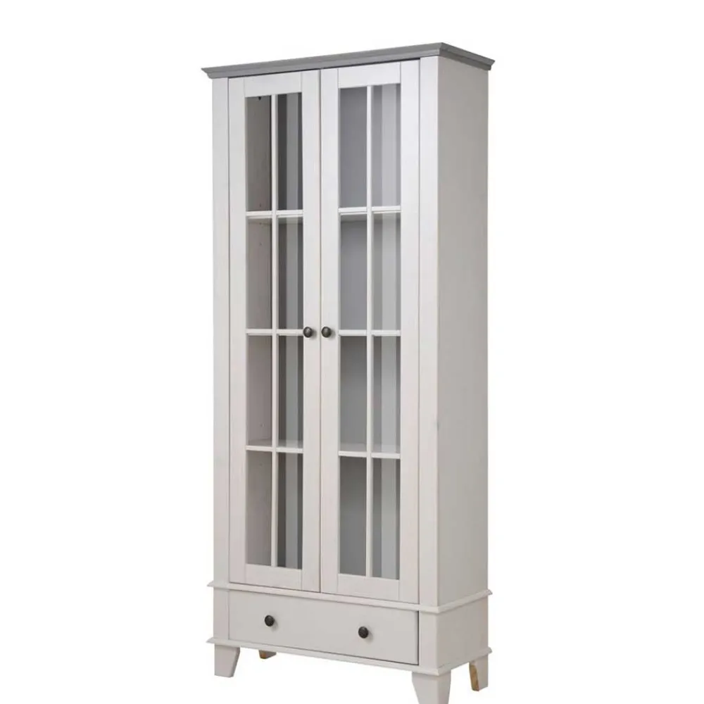 Wohnen Modern Country Vitrine in Weiß mit Grau - Sumatra