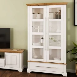 Wohnen Vitrinen|Wohnzimmer-Vitrinen*Modern Country Vitrinenschrank zweifarbig - Eyzaco