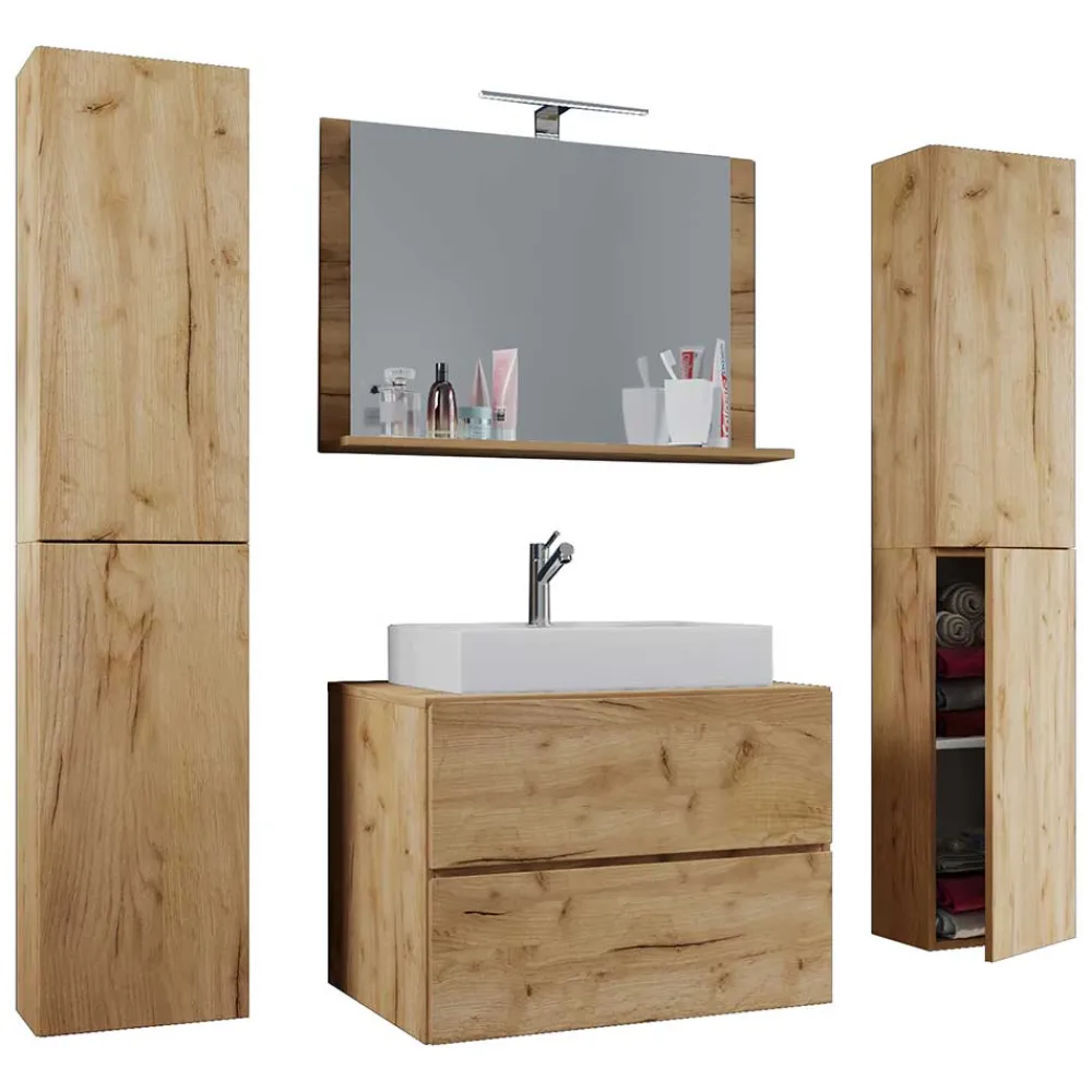 Wohnen Badezimmer Komplett*Moderne Badmöbel im Holzlook - Toulon (vierteilig)