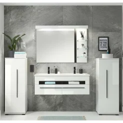 Wohnen Weiße Möbel|Glasmöbel*Moderne Badmöbel im Set - Ingmesan (vierteilig)