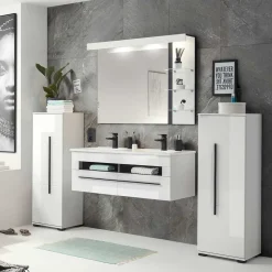 Wohnen Weiße Möbel|Glasmöbel*Moderne Badmöbel im Set - Ingmesan (vierteilig)