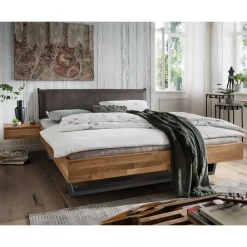 Wohnen Graue Möbel|Naturholzmöbel*Moderne Bettanlage aus Wildeiche - Esvilda (dreiteilig)