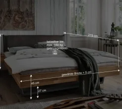 Wohnen Graue Möbel|Naturholzmöbel*Moderne Bettanlage aus Wildeiche - Esvilda (dreiteilig)