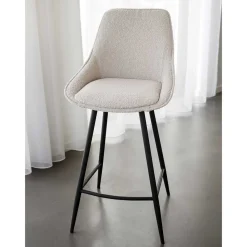 Wohnen Barhocker|Hocker*Moderne Boucle Barstühle in Beige - Alberta (2er Set)