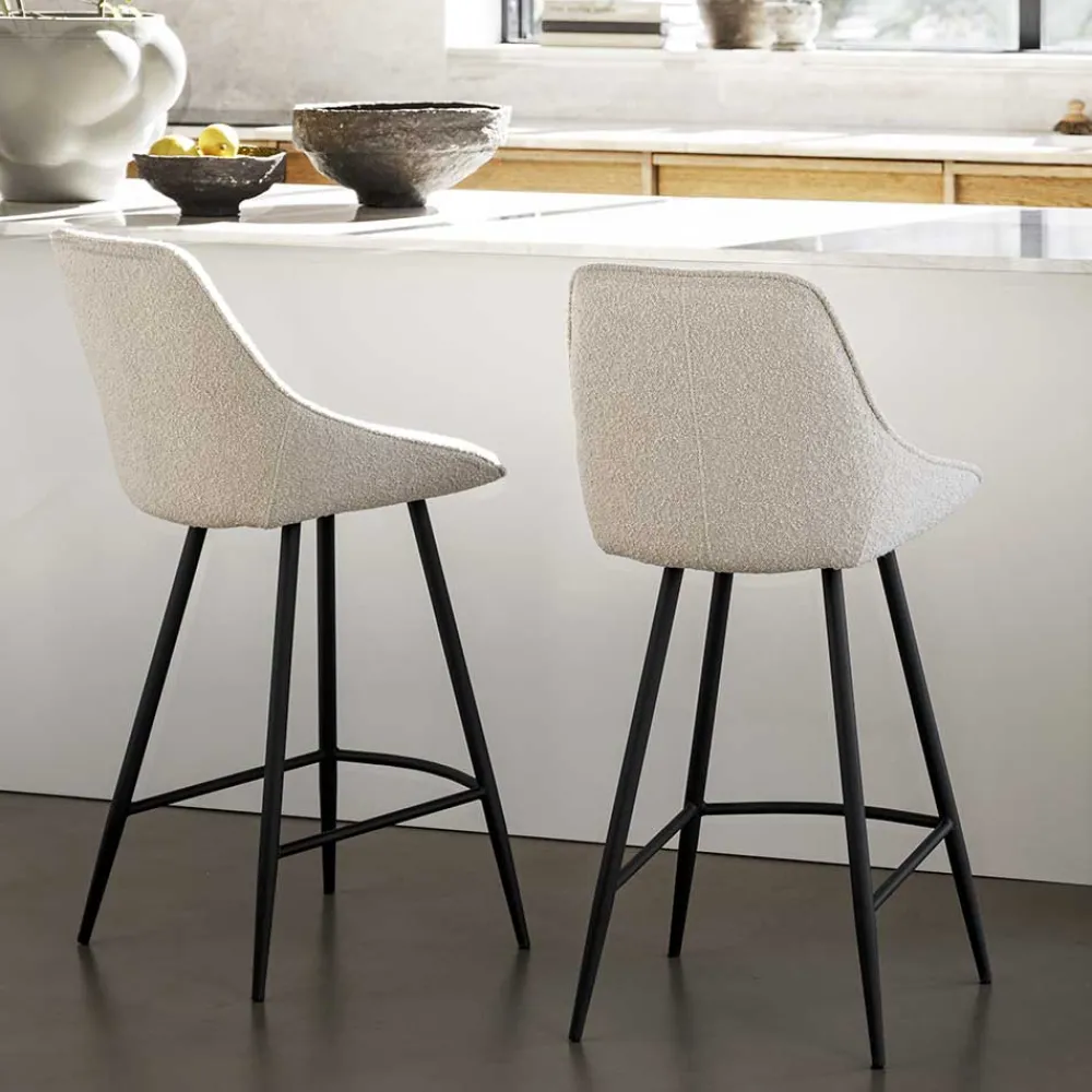 Wohnen Barhocker|Hocker*Moderne Boucle Barstühle in Beige - Alberta (2er Set)