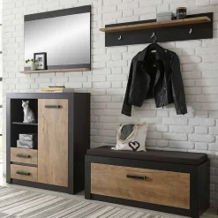 Wohnen Schwarze Möbel|Diele Komplett*Moderne Flureinrichtung 199 cm breit - Ebrican (vierteilig)