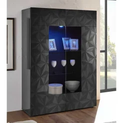 Wohnen Moderne Hochglanzvitrine in Anthrazit - Kuriasna