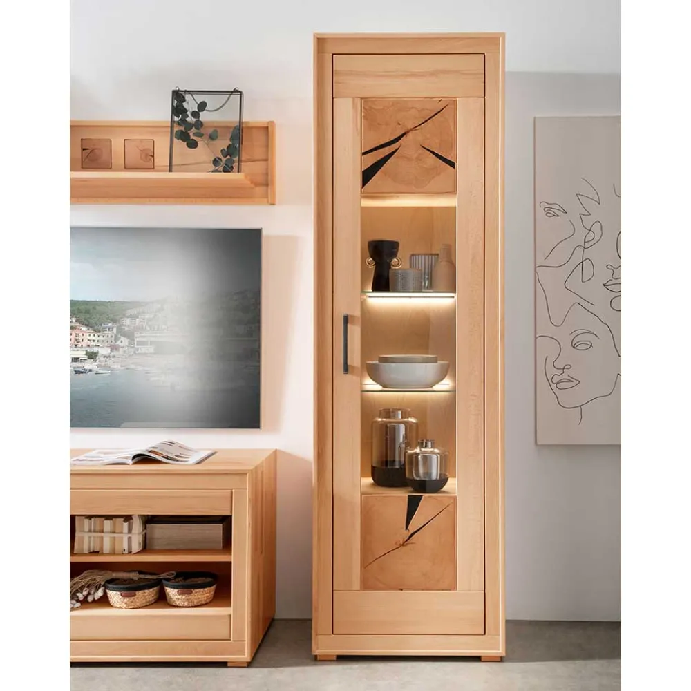 Wohnen Moderne 1-türige Vitrine aus Kernbuche geölt - Sarosca