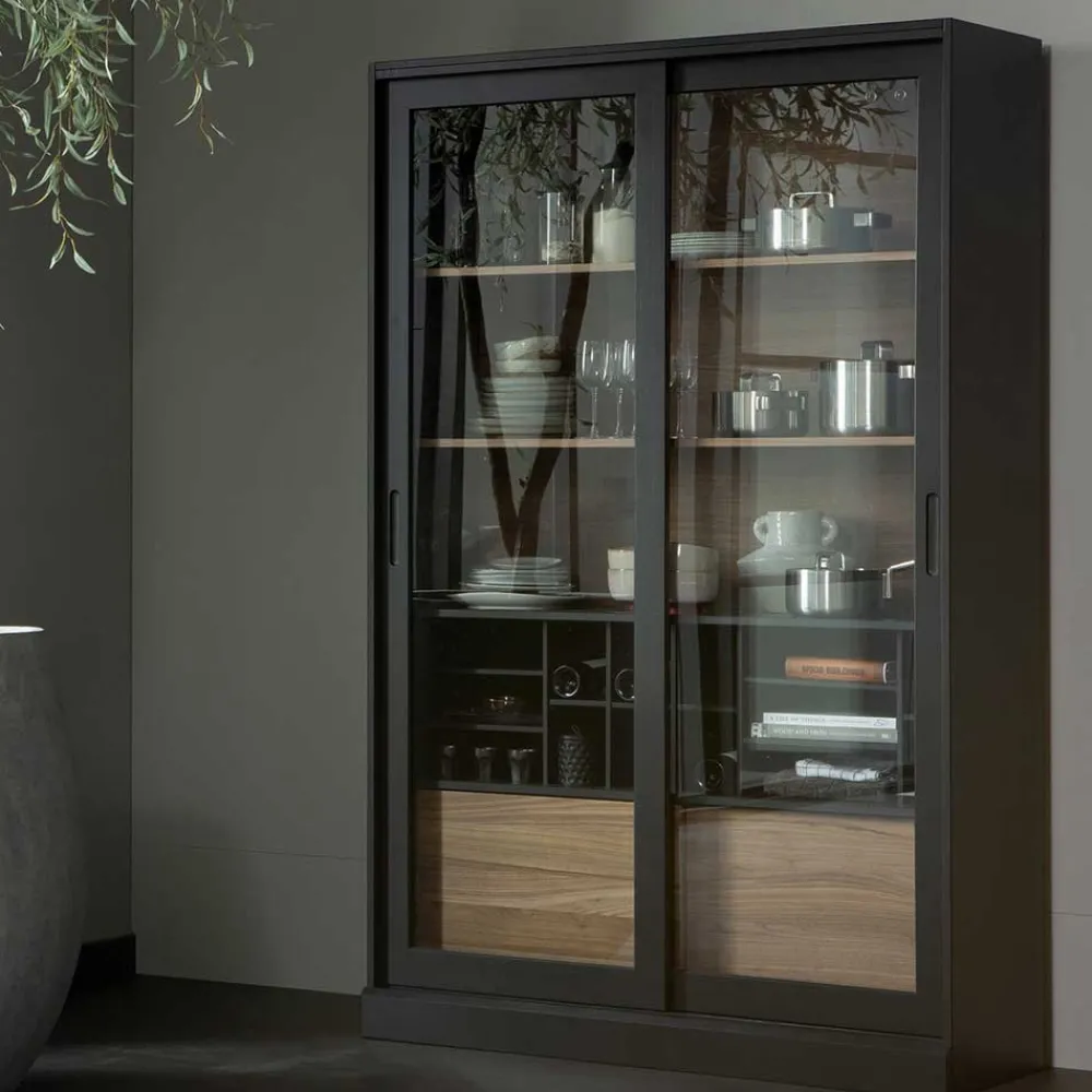Wohnen Vitrinen|Wohnzimmer-Vitrinen*Moderne Vitrine mit Glas Schiebetüren - Susanne