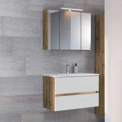 Wohnen Weiße Möbel|Badezimmer Komplett*Moderne Waschplatz Kombi in Weiß - Maklesa (zweiteilig)