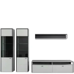 Wohnen Schwarze Möbel|Weiße Möbel*Moderne Wohnwand-Möbel im Set - Loazin (vierteilig)