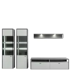 Wohnen Schwarze Möbel|Weiße Möbel*Moderne Wohnwand-Möbel im Set - Loazin (vierteilig)