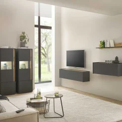 Wohnen Graue Möbel|Wohnwände*Moderne Wohnzimmermöbel Set - Ahilav (fünfteilig)