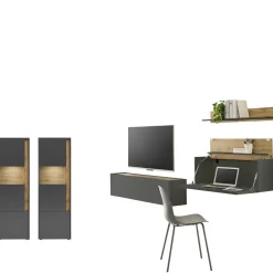 Wohnen Graue Möbel|Wohnwände*Moderne Wohnzimmermöbel Set - Ahilav (fünfteilig)