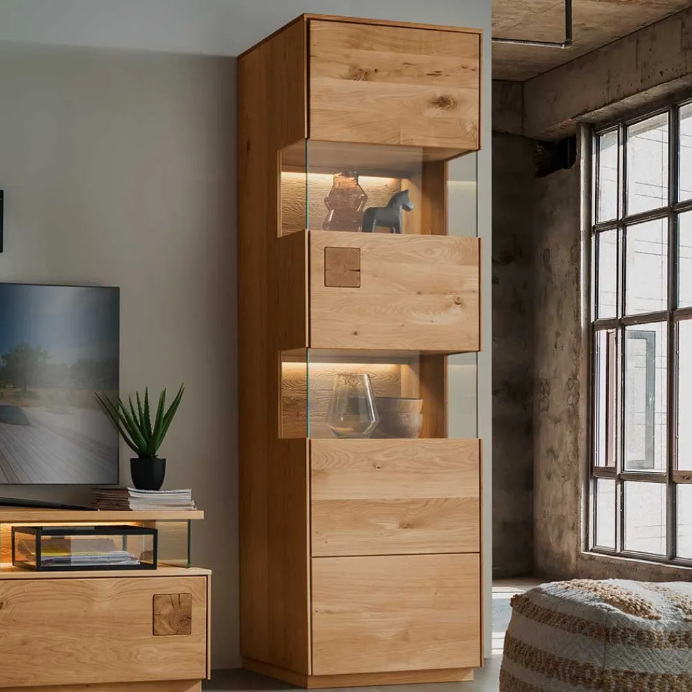Wohnen Moderne Wohnzimmervitrine aus Wildeiche Massivholz - Millena