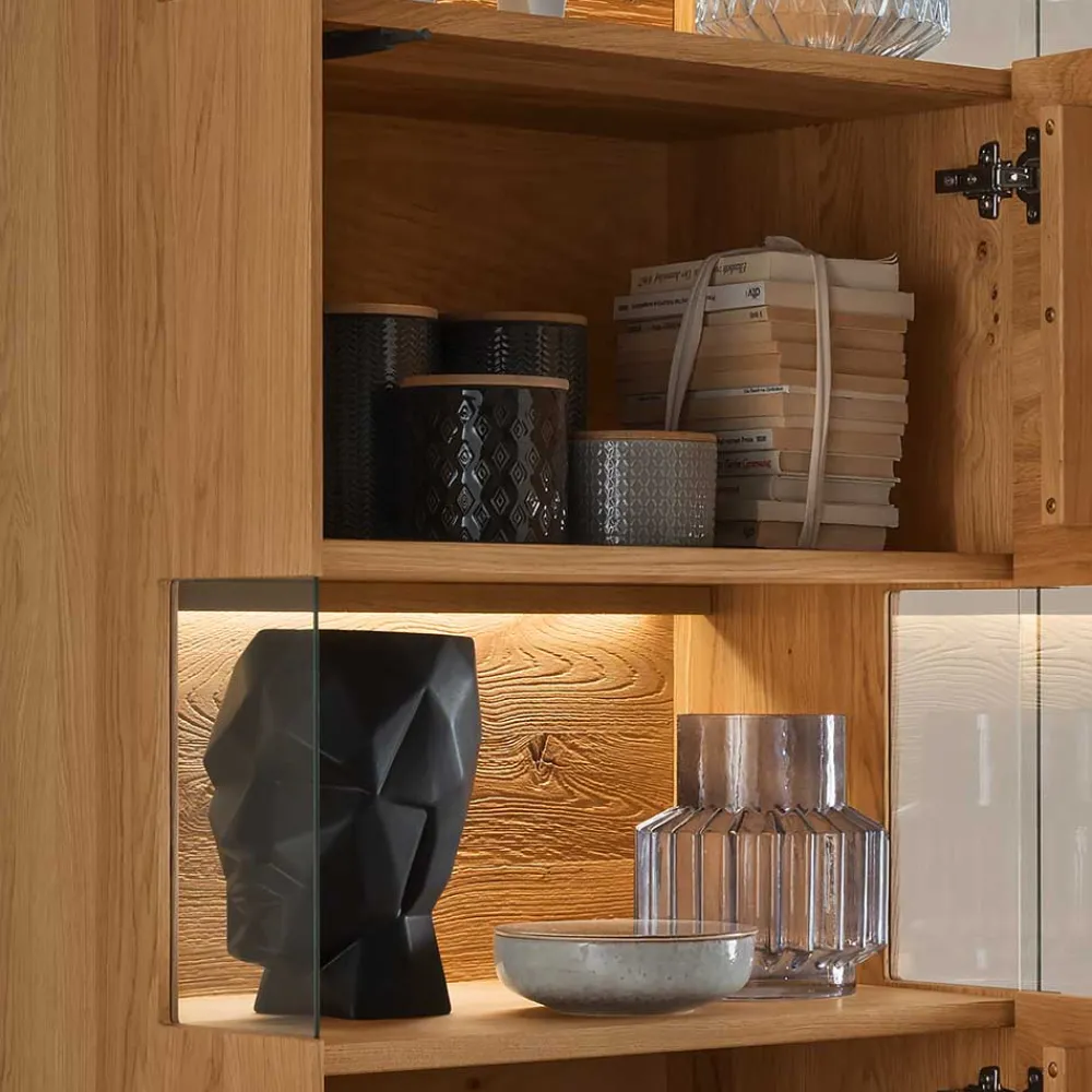 Wohnen Moderne Wohnzimmervitrine aus Wildeiche Massivholz - Millena