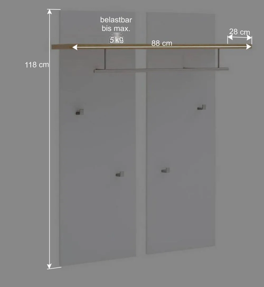 Wohnen Bürogarderoben*Modern-elegante Wandgarderobe 88x118x28 cm - Nusenia