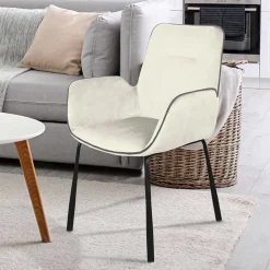 Wohnen Wohnzimmerstühle*Moderner Armlehnenstuhl in Creme Samtstoff - Trocios