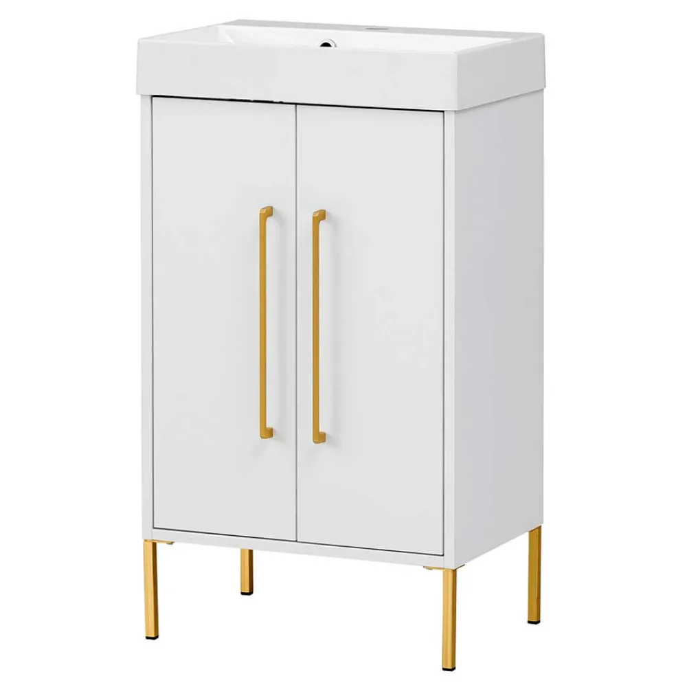 Wohnen Waschtisch|Waschbeckenunterschränke*Moderner Bad Waschplatz in Weiß & Gold - Nuszaleva