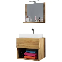 Wohnen Badezimmer Komplett*Moderner Bad Waschplatz im Holz Look - Toulon (zweiteilig)