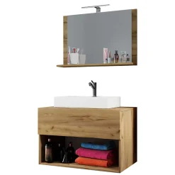 Wohnen Badezimmer Komplett*Moderner Bad Waschplatz im Holz Look - Toulon (zweiteilig)