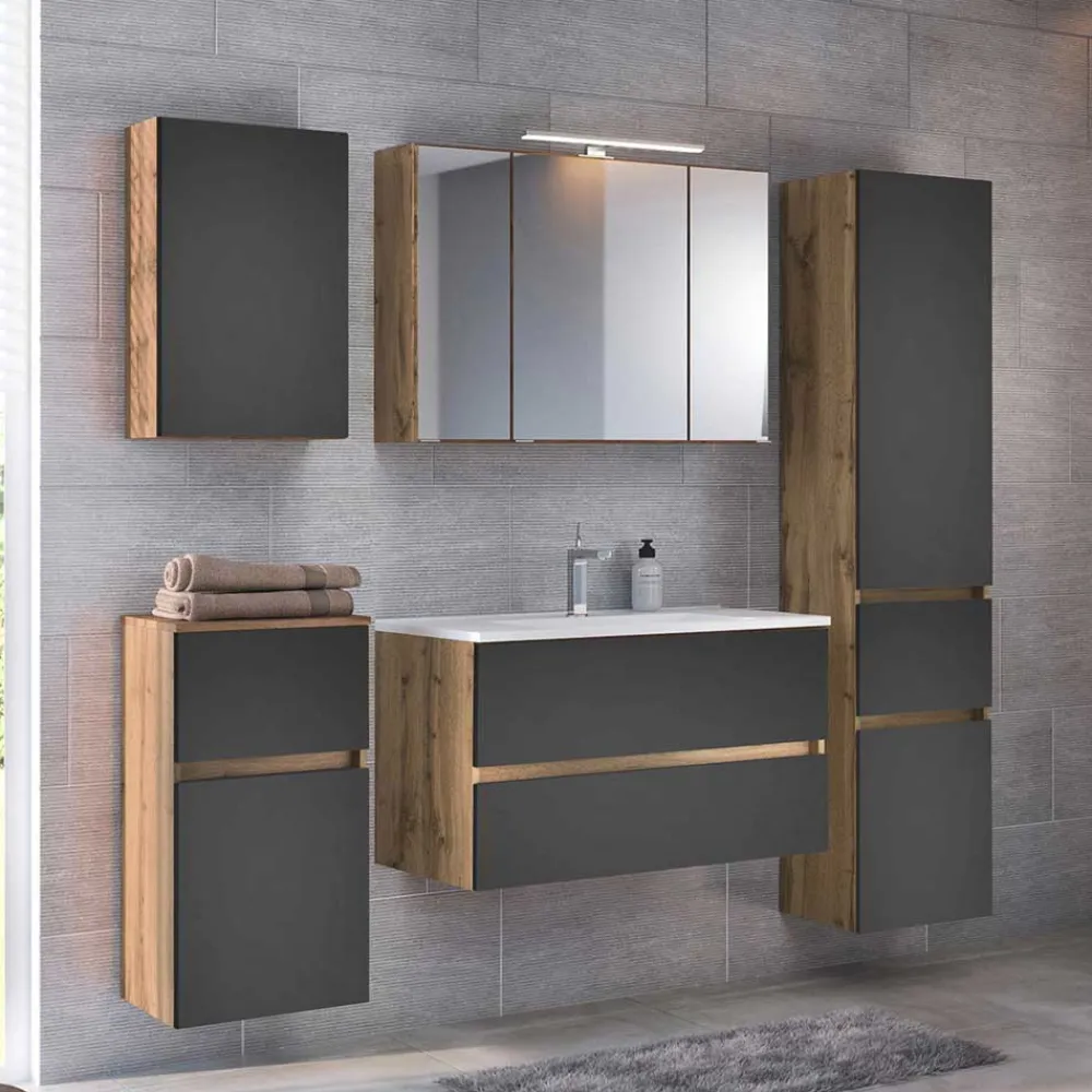 Wohnen Badezimmer Komplett*Moderner Badblock Möbelset - Athrin (fünfteilig)