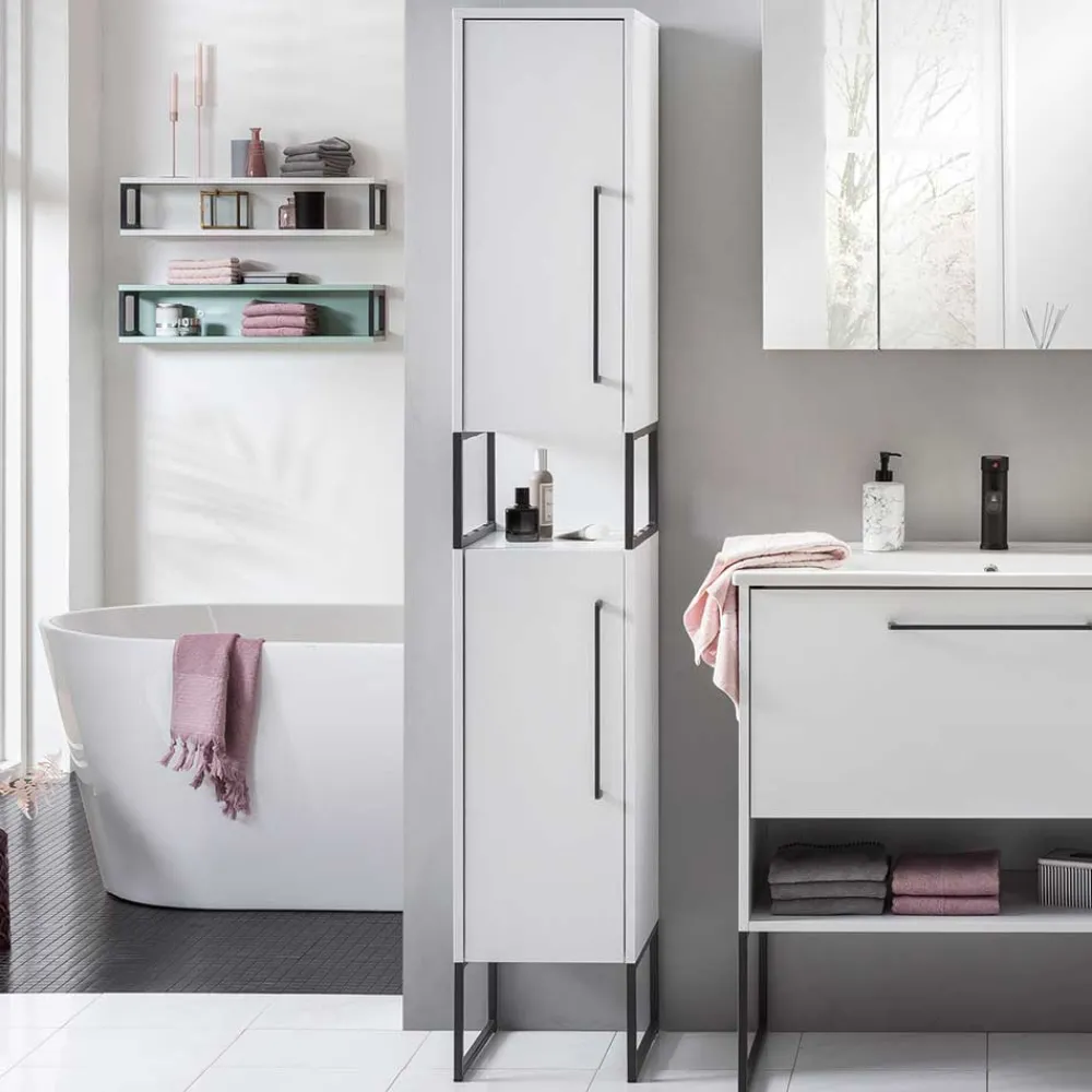 Wohnen Badschränke*Moderner Badhochschrank in Weiß & Anthrazit - Ismilav