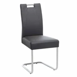 Wohnen Graue Möbel|Stühle*Moderner Freischwinger Rumona in Kunstleder und Edelstahl (2er Set)