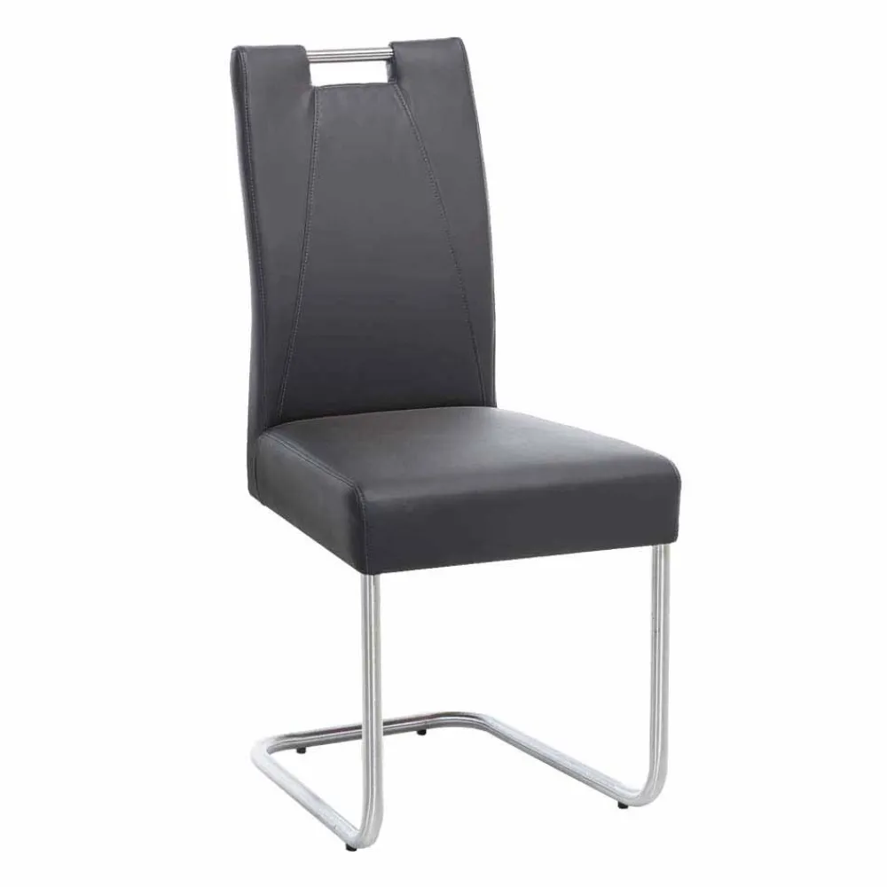 Wohnen Graue Möbel|Stühle*Moderner Freischwinger Rumona in Kunstleder und Edelstahl (2er Set)