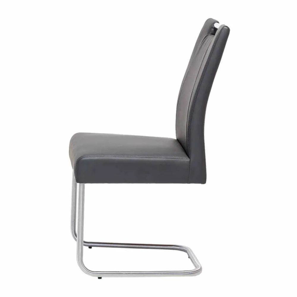Wohnen Graue Möbel|Stühle*Moderner Freischwinger Rumona in Kunstleder und Edelstahl (2er Set)
