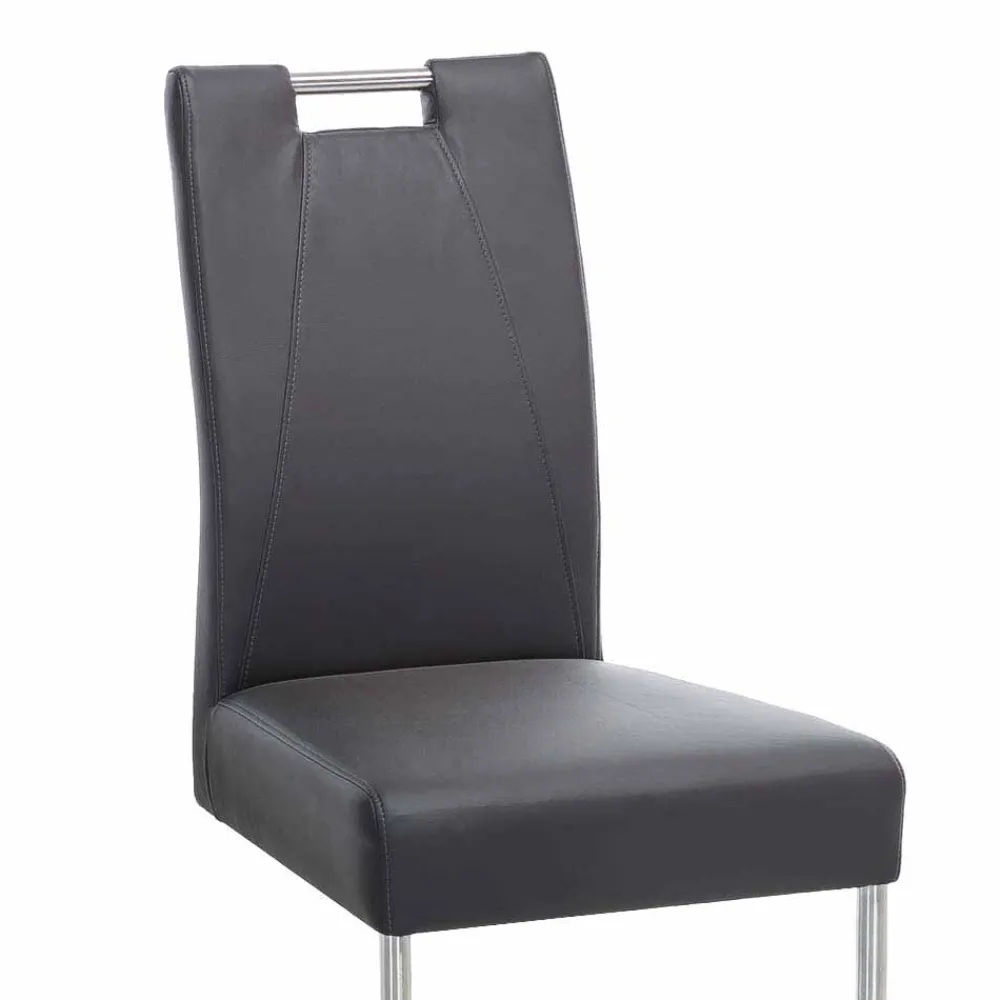 Wohnen Graue Möbel|Stühle*Moderner Freischwinger Rumona in Kunstleder und Edelstahl (2er Set)