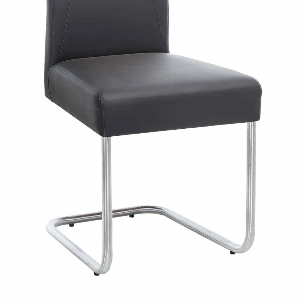 Wohnen Graue Möbel|Stühle*Moderner Freischwinger Rumona in Kunstleder und Edelstahl (2er Set)