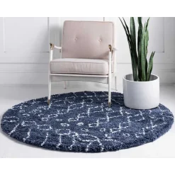 Wohnen Moderner Hochflor Teppich in Blau mit Creme - Luzian