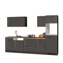 Wohnen Küche Komplett|Küchenzeilen*Moderner Küchenblock in Grau - Bozenia I (siebenteilig)