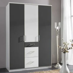 Wohnen Moderner Kleiderschrank in Weiß mit Dunkelgrau - Vanila