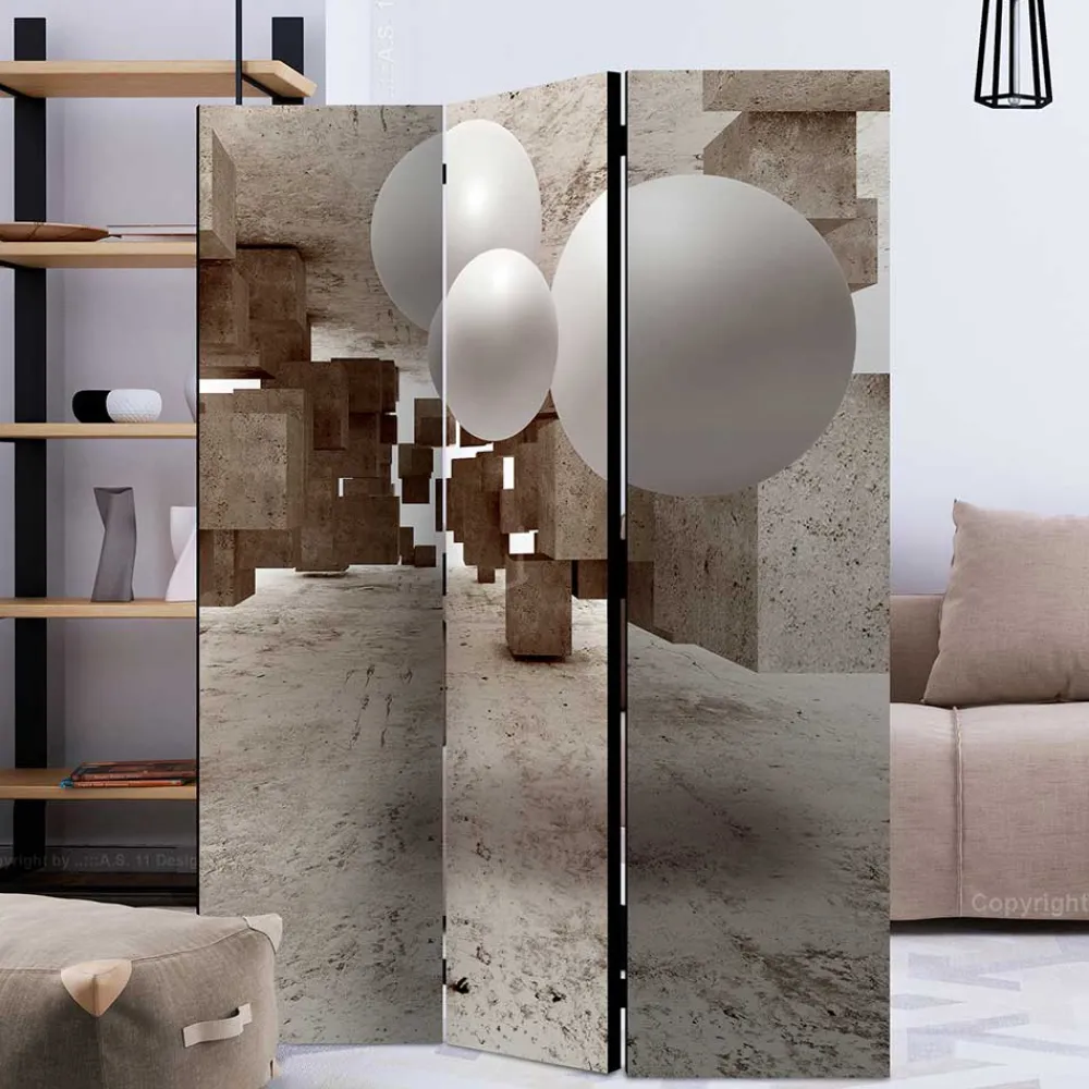 Wohnen Moderner Paravent mit Druck in Hellbraun Grau - Genza