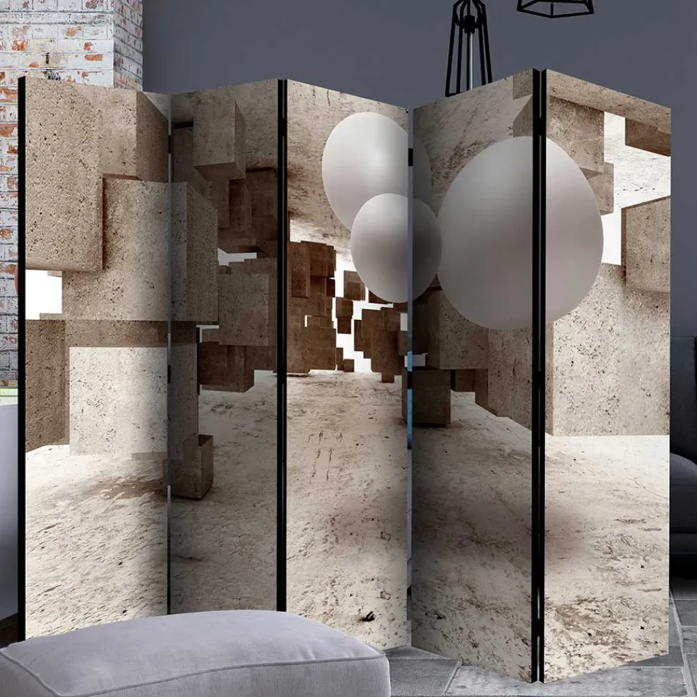 Wohnen Moderner Paravent mit Druck in Hellbraun Grau - Genza