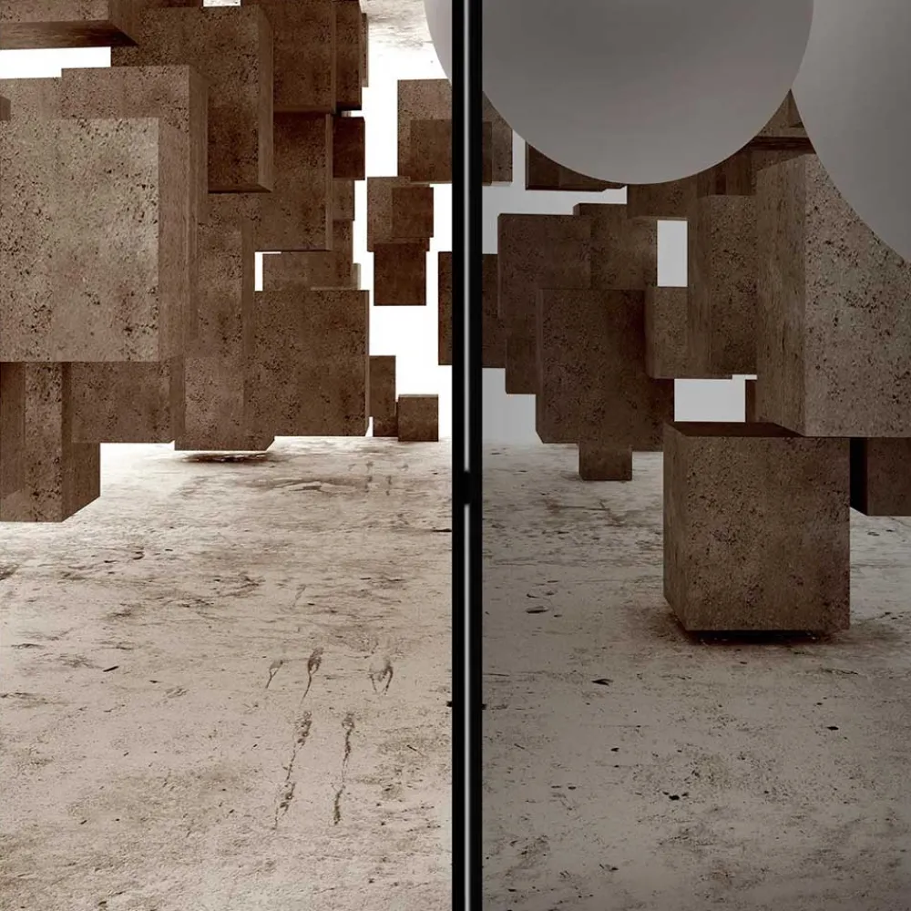 Wohnen Moderner Paravent mit Druck in Hellbraun Grau - Genza