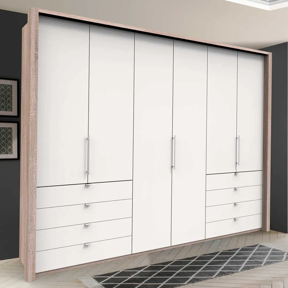 Wohnen Weiße Möbel|Schränke*Moderner Schlafzimmerschrank in Weiß & Eiche sägerau - Vaclyn