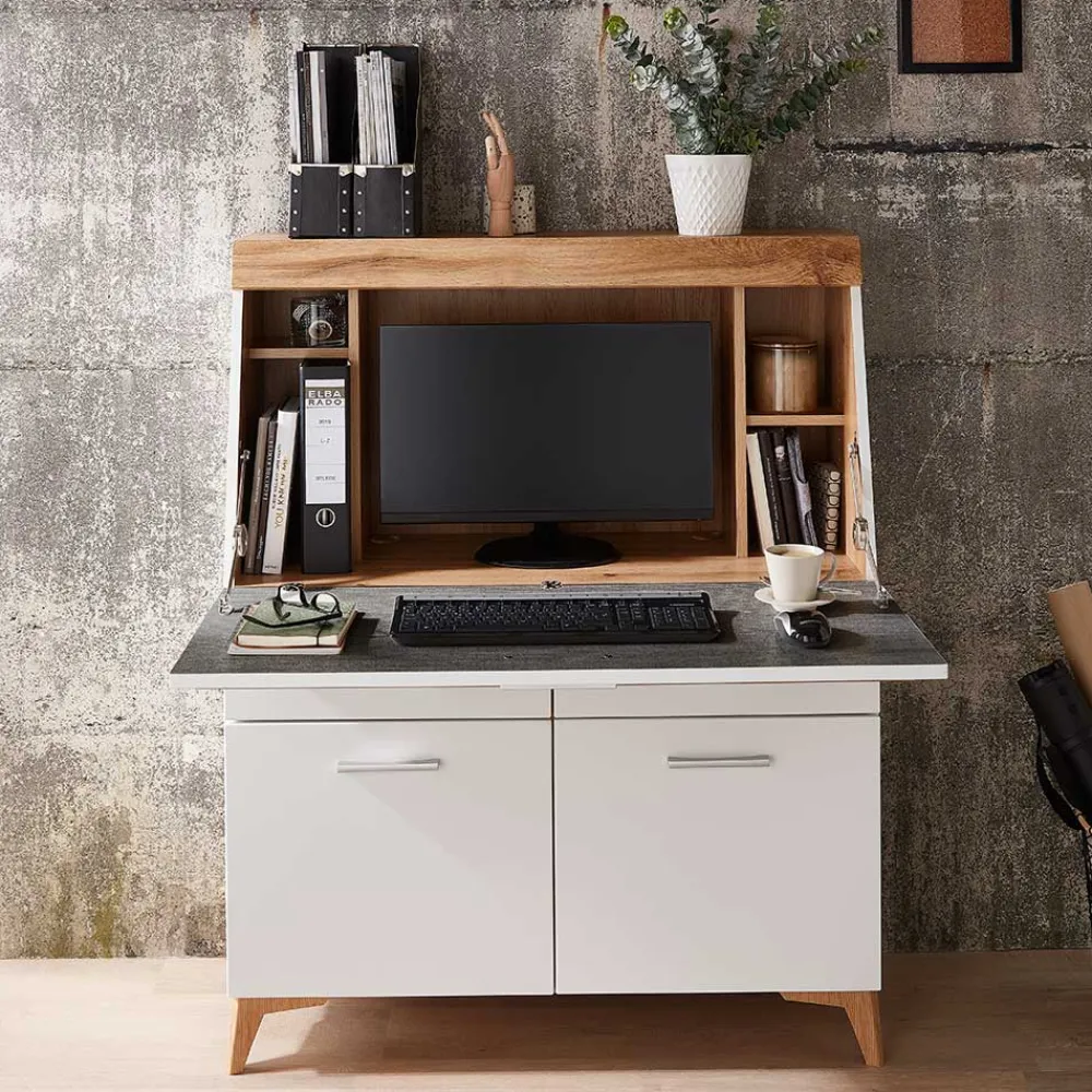 Wohnen Moderner Sekretär in Weiß & Eiche Optik - Bistrita