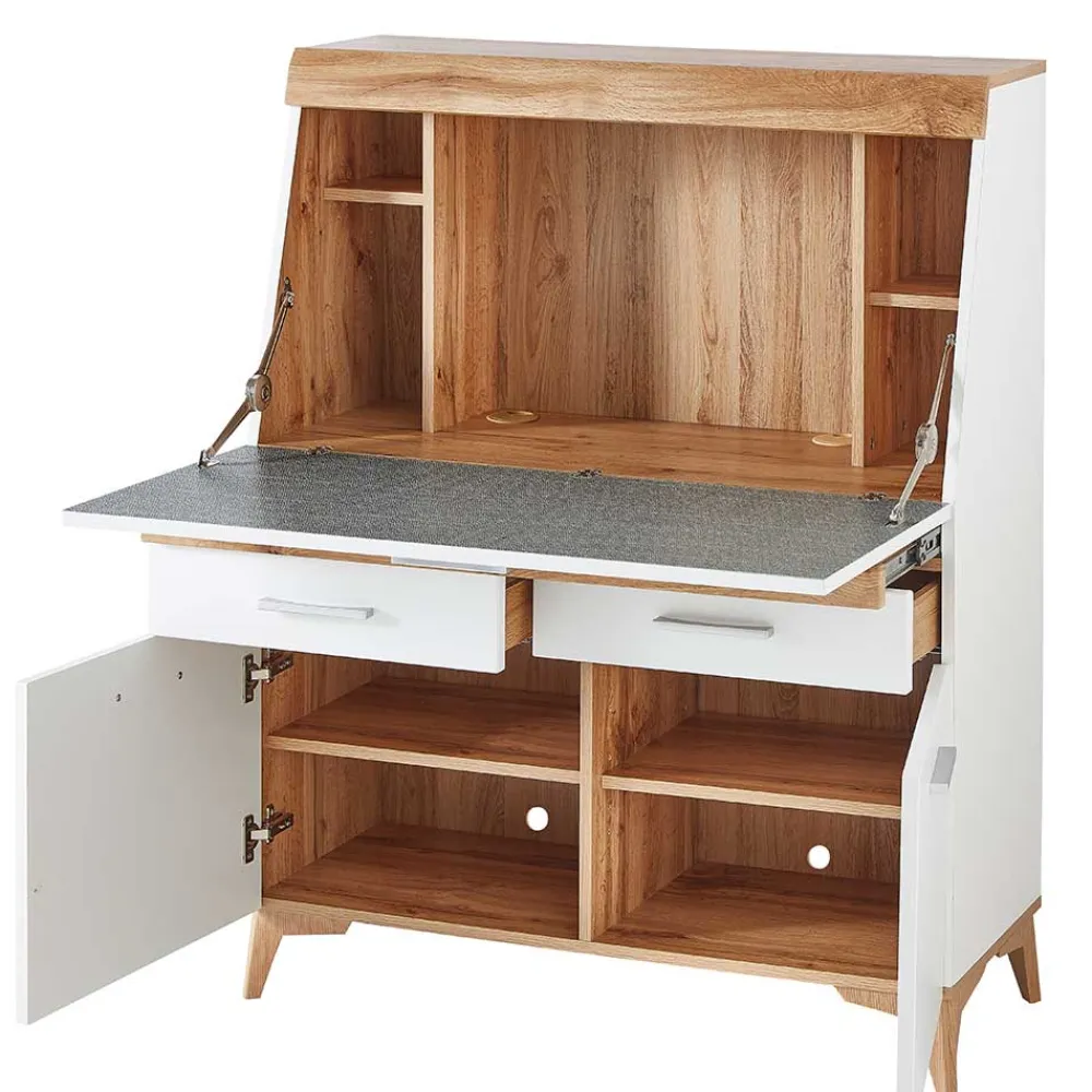 Wohnen Moderner Sekretär in Weiß & Eiche Optik - Bistrita