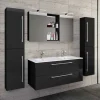 Wohnen Badezimmer Komplett*Modernes Badmöbel Ensemble in Schwarz - Vinkoja (vierteilig)