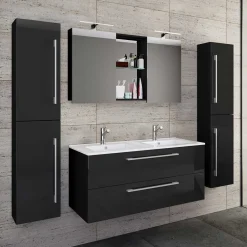 Wohnen Badezimmer Komplett*Modernes Badmöbel Ensemble in Schwarz - Vinkoja (vierteilig)