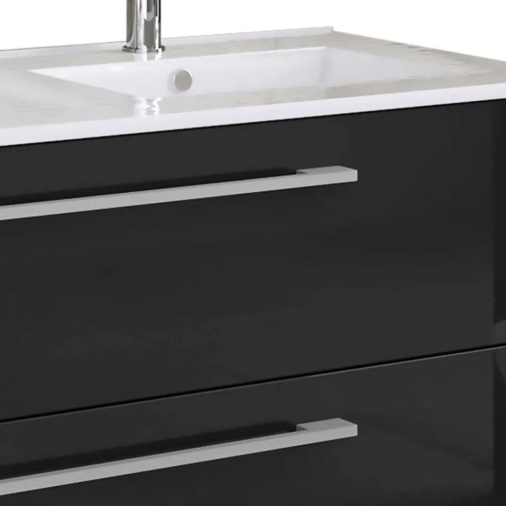 Wohnen Badezimmer Komplett*Modernes Badmöbel Ensemble in Schwarz - Vinkoja (vierteilig)