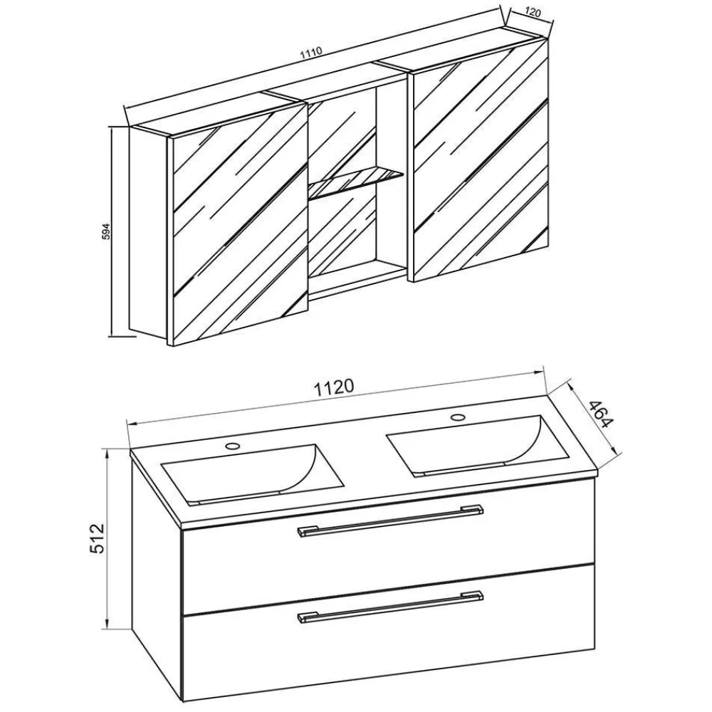 Wohnen Badezimmer Komplett*Modernes Badmöbel Ensemble in Schwarz - Vinkoja (vierteilig)