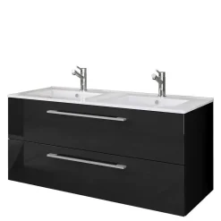 Wohnen Badezimmer Komplett*Modernes Badmöbel Ensemble in Schwarz - Vinkoja (vierteilig)