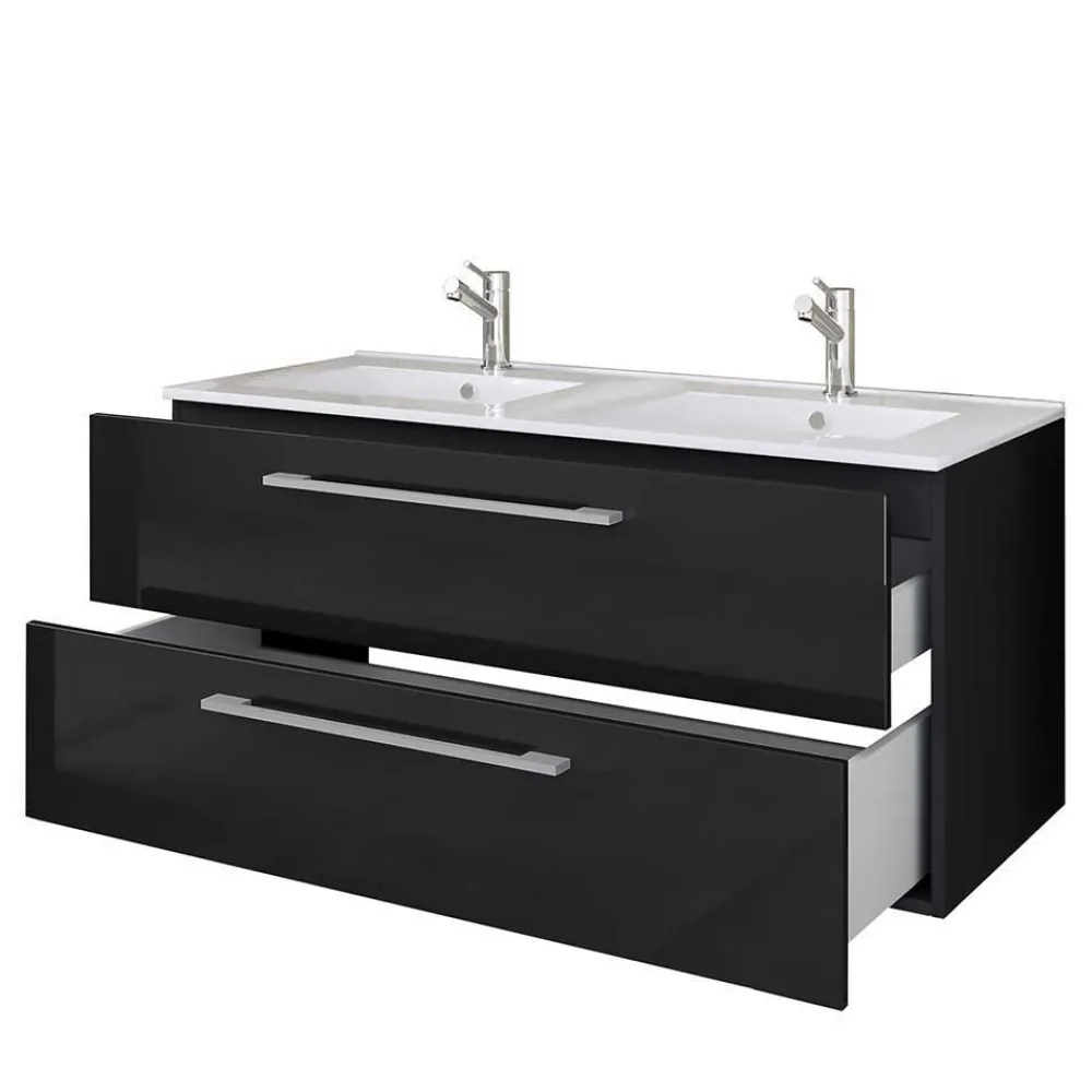 Wohnen Badezimmer Komplett*Modernes Badmöbel Ensemble in Schwarz - Vinkoja (vierteilig)