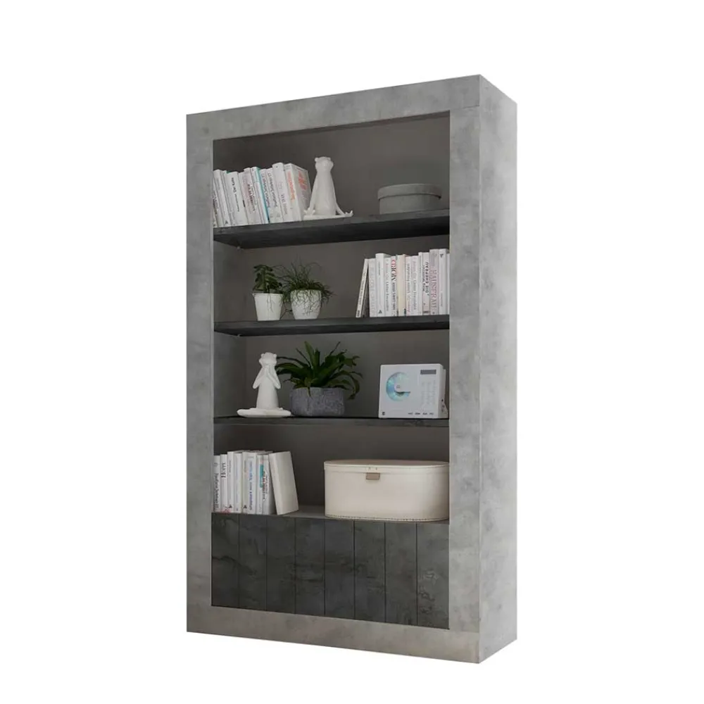 Wohnen Graue Möbel|Loft Möbel*Modernes Bücherregal in Grau zweifarbig - Bari